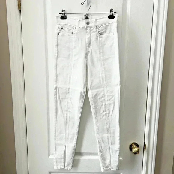 GAP True Skinny Jeans High Rise Split Hem Front Ankle Slit Stretch White Size 26 - Picture 4 of 16